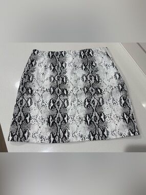 She + Sky Black & White Denim Snakeskin Print Mini Skirt